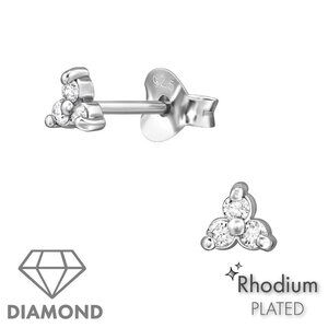 Sterling Silver Rhodium Finish Diamond Flower Ear Studs